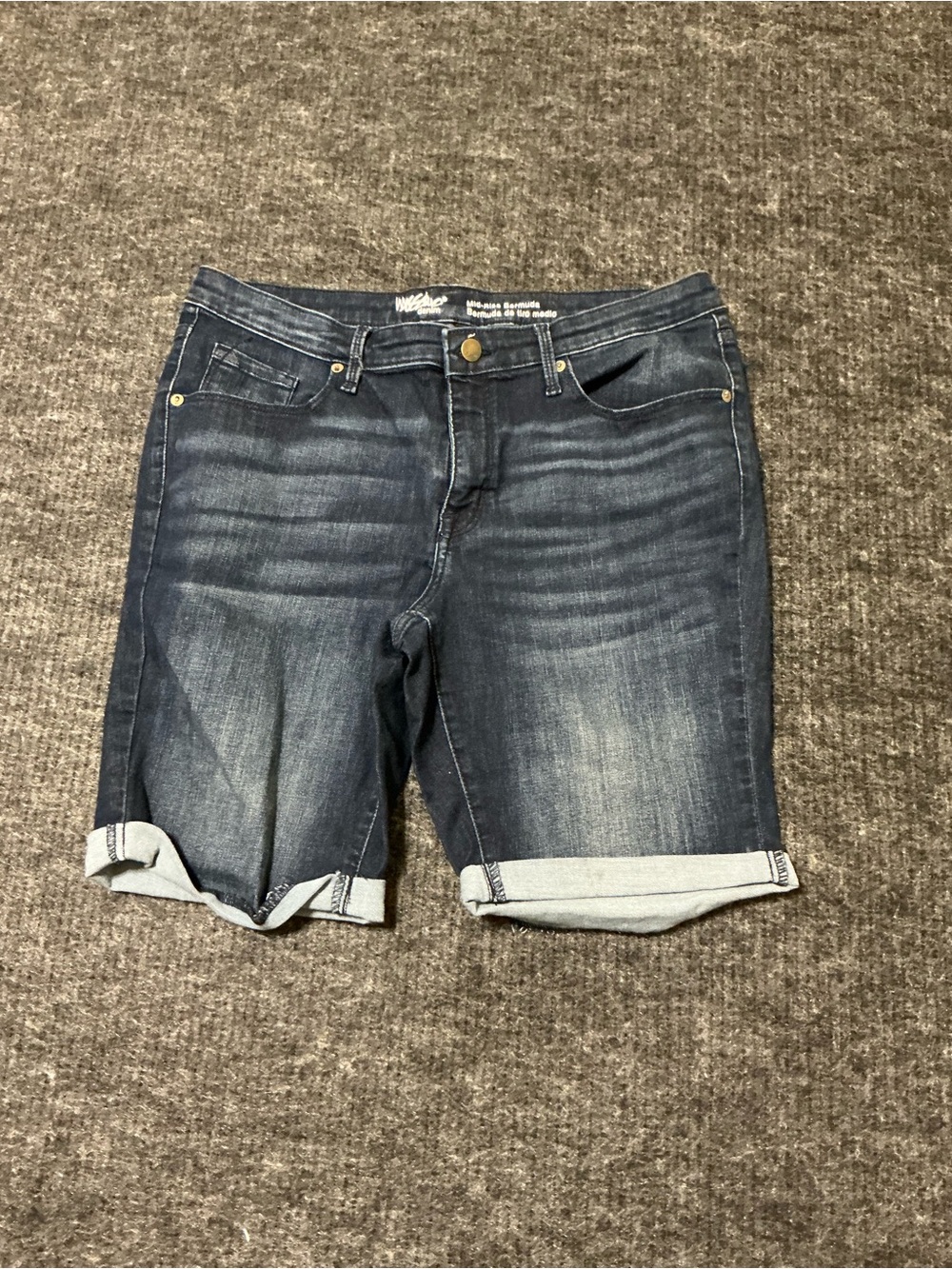 Dark Blue Denim Roll-Cuff Bermuda Shorts - Unbranded